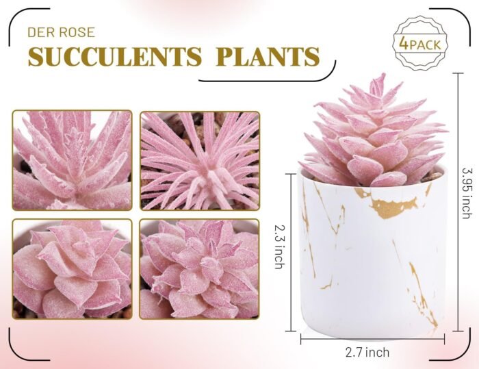 Der Rose 4 Packs Fake Plants Artificial Plants Indoor for Home Office Desk Accessories for Women - Image 2