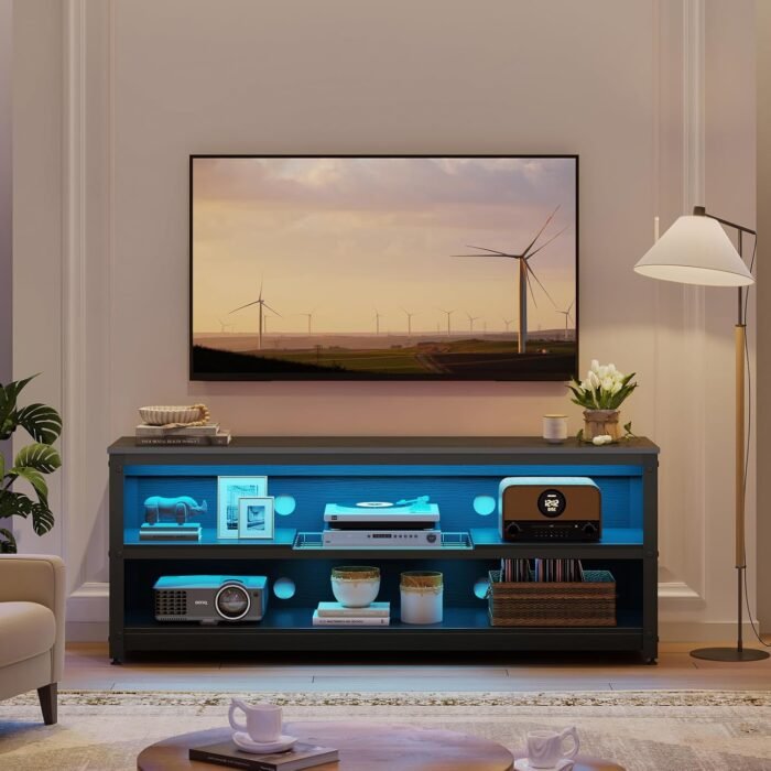 Bestier Gaming TV Stand with LED Light for TVs up to 60 Inch, Entertainment Center with Adjustable Shelves, Modern Industrial TV Media Console with Storage Shelves for Living Room Bedroom, Black - Image 8