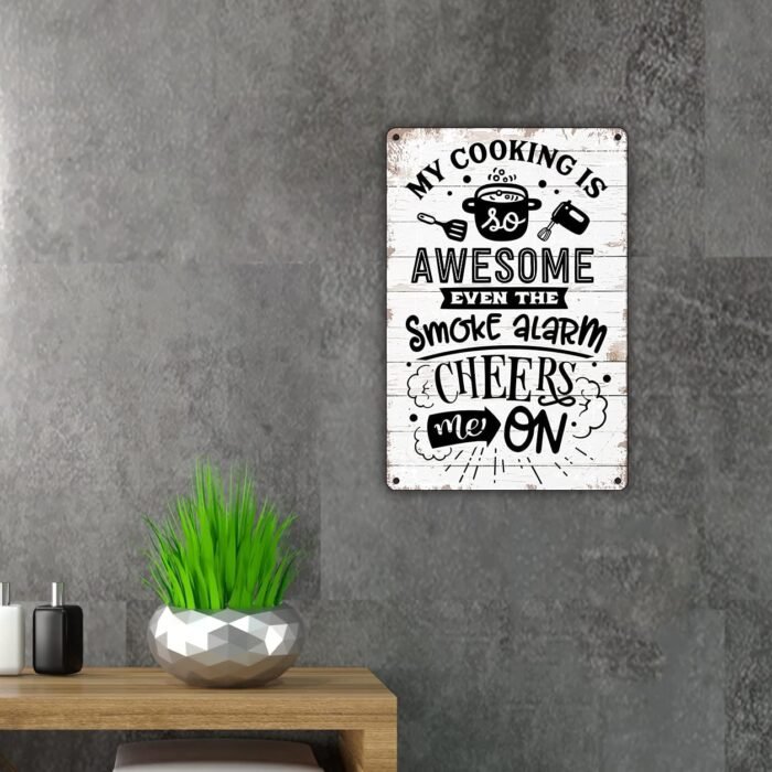 QIONGQI Funny Kitchen Quote My Cooking is Awesome Metal Tin Sign Wall Decor Retro Kitchen Signs with Sayings for Home Kitchen Decor Gifts - Image 3