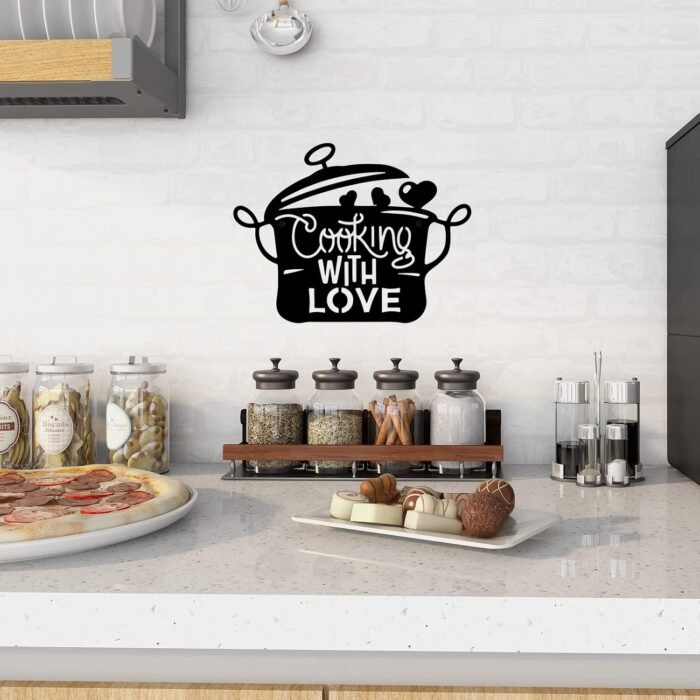 14 x 11 inch Black Metal Kitchen Pot Wall Decor Cooking with Love Kitchen decorations wall Lovely Gift Kitchen Sign for Wall - Image 3