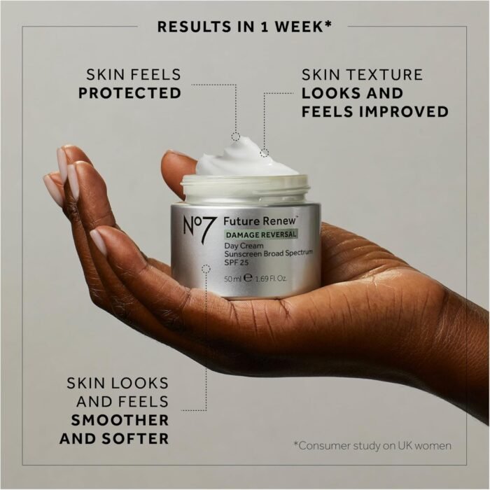 No7 Future Renew Damage Reversal Day Cream SPF 25 - Anti Aging Face Cream with SPF for Visible Sun Damage - Protects, Moisturizes & Reverses Dullness - Suitable for All Skin Types (1.69 Fl Oz) - Image 6