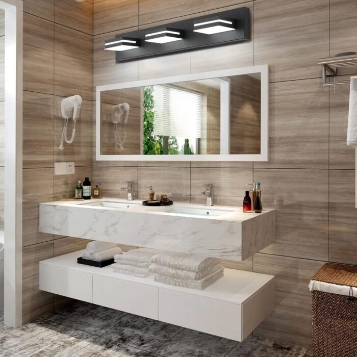 SineRise LED Modern Bathroom Vanity Light Fixtures (3-Light, 24-Inch), Matte Black Modern Acrylic Bathroom Wall Lighting Fixtures Over Mirror (Cool White 6000K) - Image 6