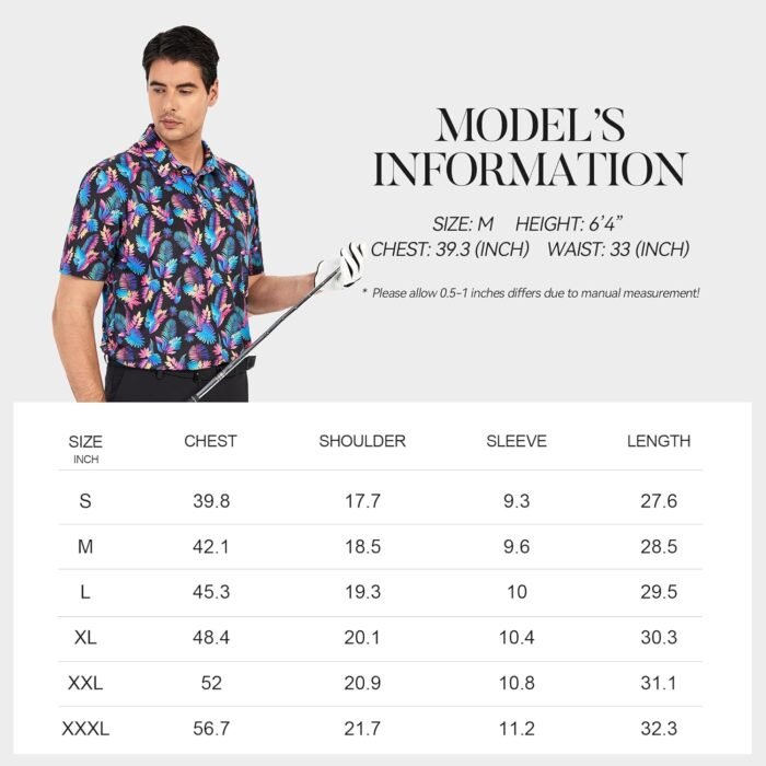 Esabel.C Golf Shirts for Men Dry Fit Performance Short Sleeve Print Moisture Wicking Collared Shirt - Image 6