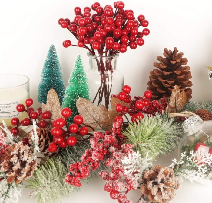 Fangoo 20 Pack 7 Inch Burgundy Red Berry Picks for Christmas Tree Branches Decorations for Home Holly Berries for Crafts Winter Holiday Wedding Decor - Image 7