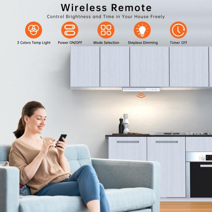 LED Closet Light with Charging Station, 3 Color Temperatures 30LEDs Dimmer Rechargeable Motion Sensor Under Cabinet Lighting with Remote Control, Wireless Stick-on Night Light for Kitchen-6 Pcs - Image 2