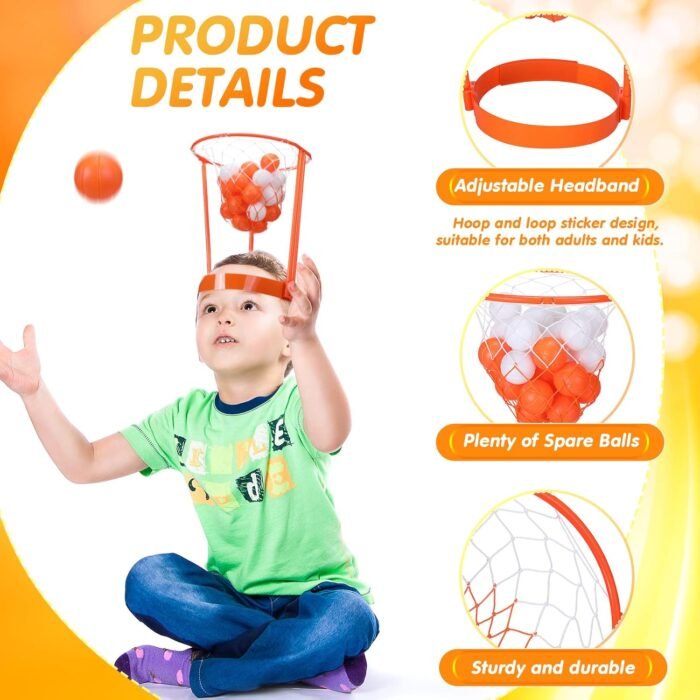 HyDren Head Hoop Basketball Party Game Set for Kids and Adults Carnival Game Portable Adjustable Basket Net Headband with Balls for Birthday Carnival Office Indoor Outdoor Activity Fun Gift (33 Pcs) - Image 3