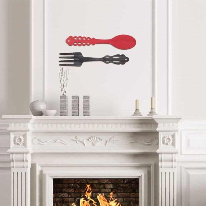 Jetec 2 Pieces Large Fork and Spoon Wall Decor Wooden Spoon Shaped Wall Sign Fork Shaped Hanging Sign Farmhouse Kitchen Wall Decors for Home Kitchen Dining Living Room Decor (Red, Heather Gray) - Image 4