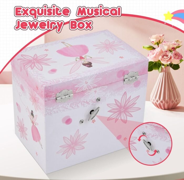 Musical Jewellery Box for Girls with 2 Drawers, Kids Toys Music Box with Spinning Ballerina,Girls Gift for 3-12 Years Old Jewel Storage Box - Image 5