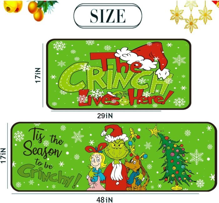 【17x 48 17x29 Inches】 Set of 2 Kitchen Mats Decor Merry-Christmas Kitchen Rugs Kitchen Mat,Christmas Kitchen Decoration,Non Slip Absorbent Kitchen Mat Waterproof Runner Rug for Laundry Room - Image 3