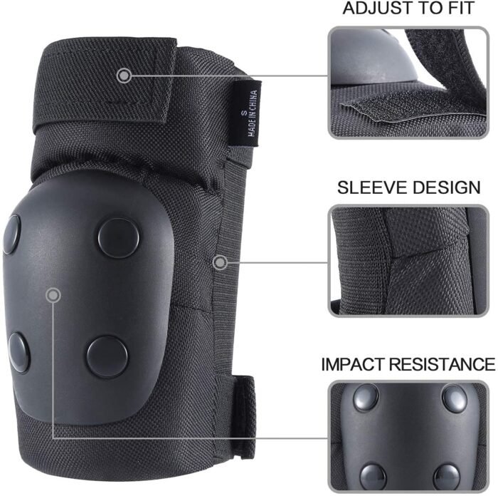 Adult/Child Knee Pads Elbow Pads Wrist Guards 3 in 1 Protective Gear Set for Skateboarding Inline Roller Biking Roller Skating Cycling Outdoor Sports Black M - Image 2