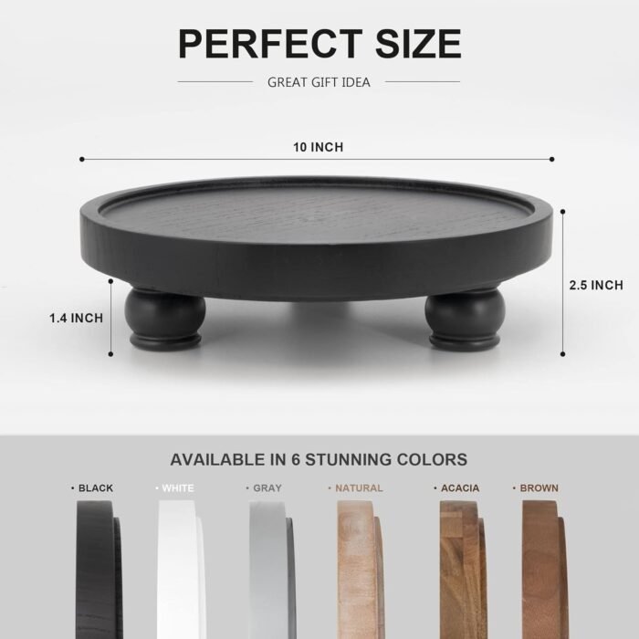 EOSAHR Modern Wood Riser for Display : Farmhouse Pedestal Stand for Kitchen Counter and Home Decor, Round Waterproof Display Tray for Soap on Sink (Black) - Image 6