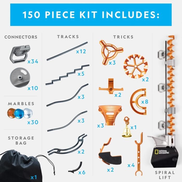 NATIONAL GEOGRAPHIC Magnetic Marble Run - 150-Piece STEM Building Set for Kids & Adults with Magnetic Track & Trick Pieces & Marbles for Building A Marble Maze, STEM Project (Amazon Exclusive) - Image 5