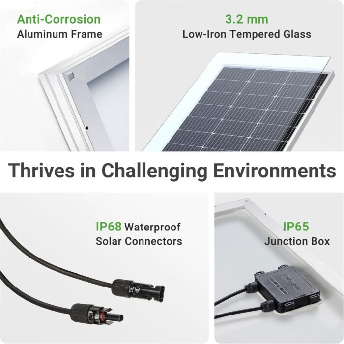 Traver Force Solar Panel 100 Watt 10BB Monocrystalline 12V Solar Panels for Home High Efficiency Solar Module Power Charger for RV Camping Cabin Marine Boat Motorhome Off-Grid Black 4-Pack 100W - Image 5