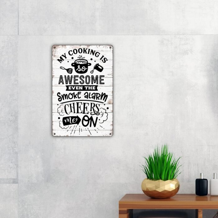 QIONGQI Funny Kitchen Quote My Cooking is Awesome Metal Tin Sign Wall Decor Retro Kitchen Signs with Sayings for Home Kitchen Decor Gifts - Image 4