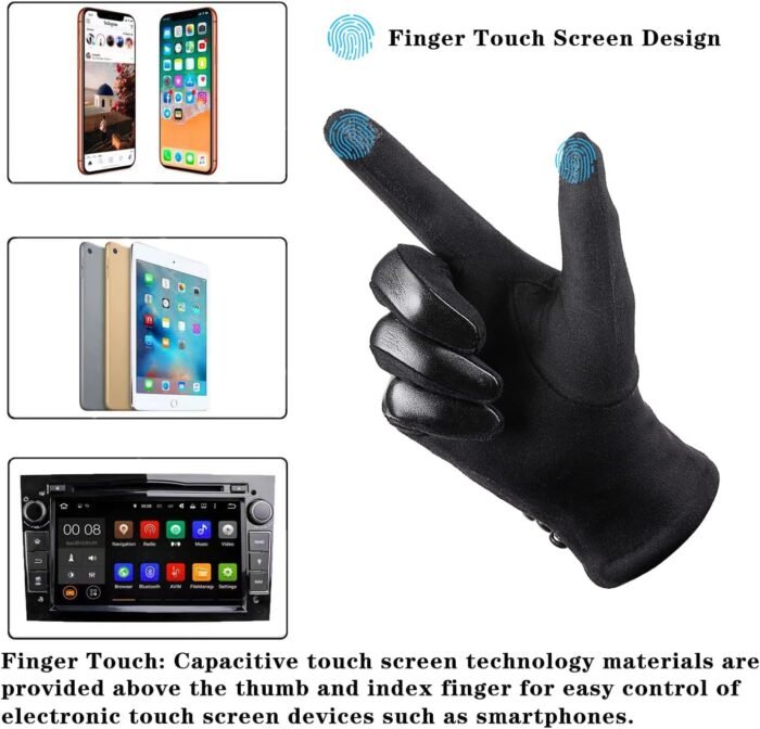 Womens Winter Leather Gloves Touch Screen Wool Lined Windproof Warm Suede Fashion Dress Gloves - Image 5
