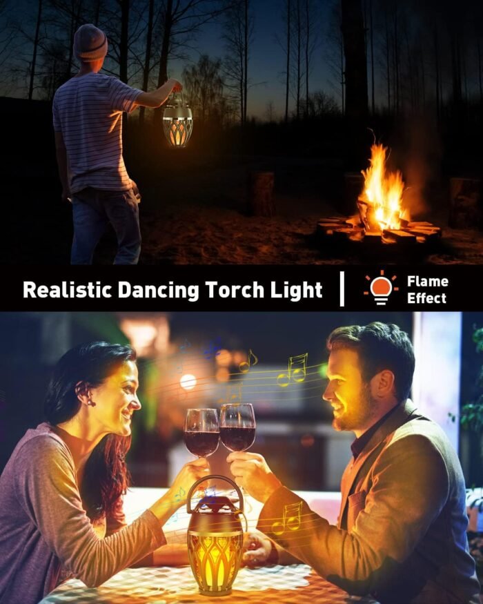 2 Pack Outdoor Bluetooth Speakers,Wireless Speaker with LED Flame Speaker BT 5.0,Waterproof Torch Lantern for Patio Pool Party,Gifts for Women Men - Image 6