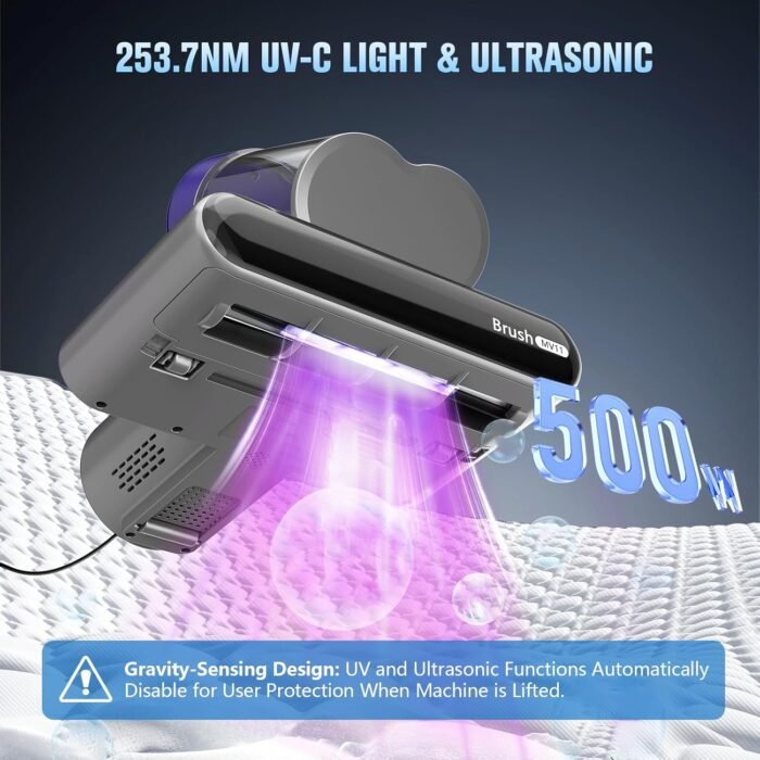 Mattress Vacuum Cleaner, UV Bed Vacuum Cleaner,16Kpa Powerful Handheld Vacuums with Heating & Ultrasonic & Anion for Mattress Bed Home Dust Pet Hair,500W(Corded,Purple) - Image 2