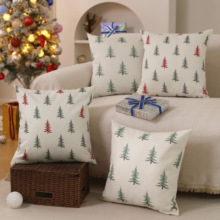 DFXSZ Christmas Pillow Covers 18x18 inch Set of 2 Christmas Tree Decorative White Throw Pillow Covers Winter Famliy Decoration for Home Couch TH-30B18 - Image 4