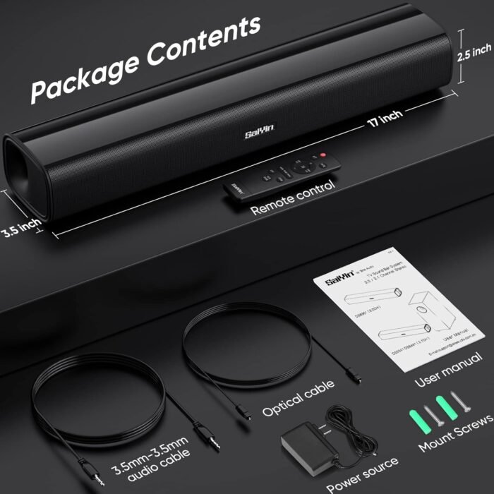 Saiyin Sound Bars for TV, 40 Watts Small Soundbar for TV,Surround Sound System TV Sound Bar Speakers with Bluetooth/Optical/AUX Connection for PC/Gaming/Projectors,17inch - Image 6