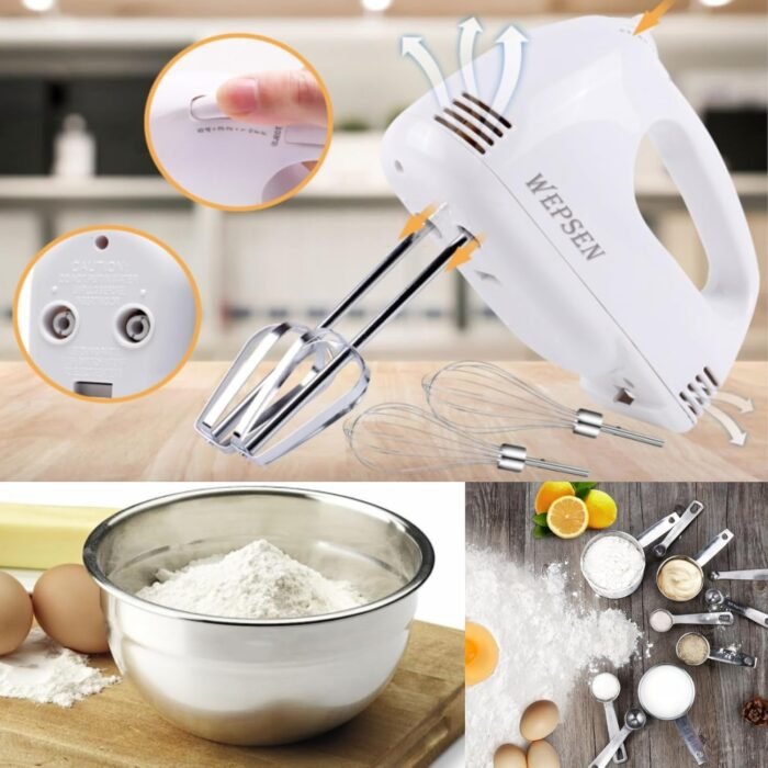5-Speed Electric Hand Mixer, 4 Large Mixing Bowls Set, Handheld Mixers with Whisks Beater, Stainless Steel Metal Nesting Bowl Measuring Cups Spoons Kitchen Cake Blender for Baking Supplies - Image 3