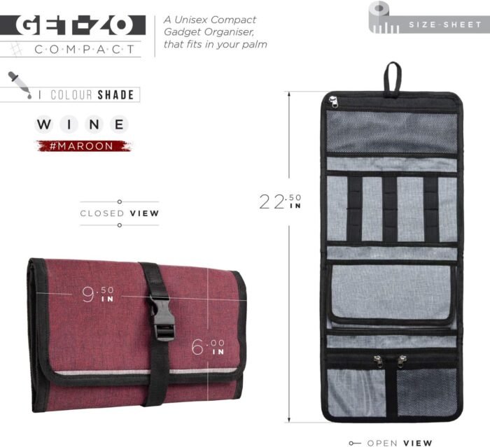 FATMUG Travel Organizer Bag For Small Electronic and Accessories -Gadgets Kit Case Pouch - Maroon - Image 2
