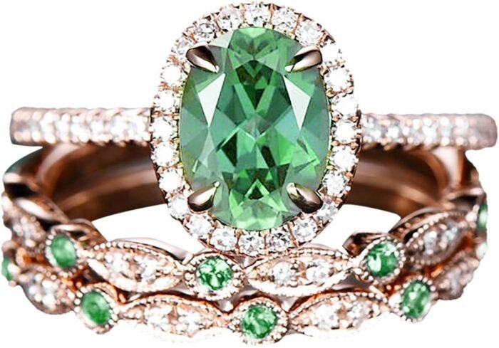 Todays Daily Deals Clearing Emerald Wedding Ring Set, Antique Vintage Solitaire Created Green Emerald Ring, Valentine's Mother‘s Day Gift for Women Mom