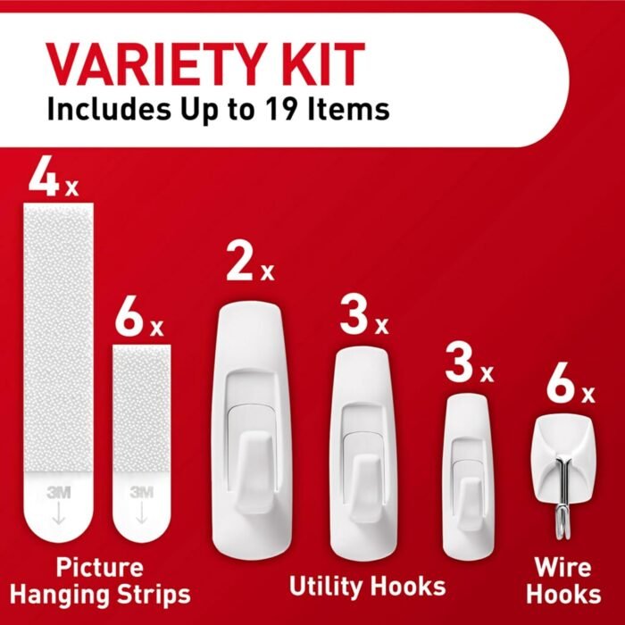 Command Variety Pack, Including 10 Pairs of Picture Hanging Strips, 6 Wire Hooks and 8 Utility Hooks for Hanging Christmas Decorations, Damage Free Hanging Up to 19 Items with Command Strips, 1 Kit - Image 4