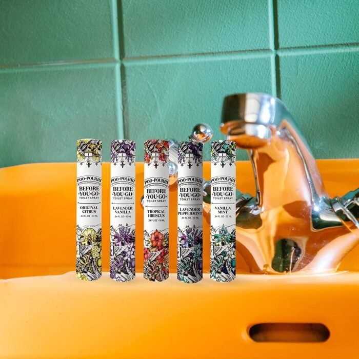 Poo-Pourri Before-You-Go Toilet Spray, In A Pinch Pack, Variety Travel Size 10 mL - Original Citrus, Lavender Vanilla, Tropical Hibiscus, Vanilla Mint and Lavender Peppermint - Image 4
