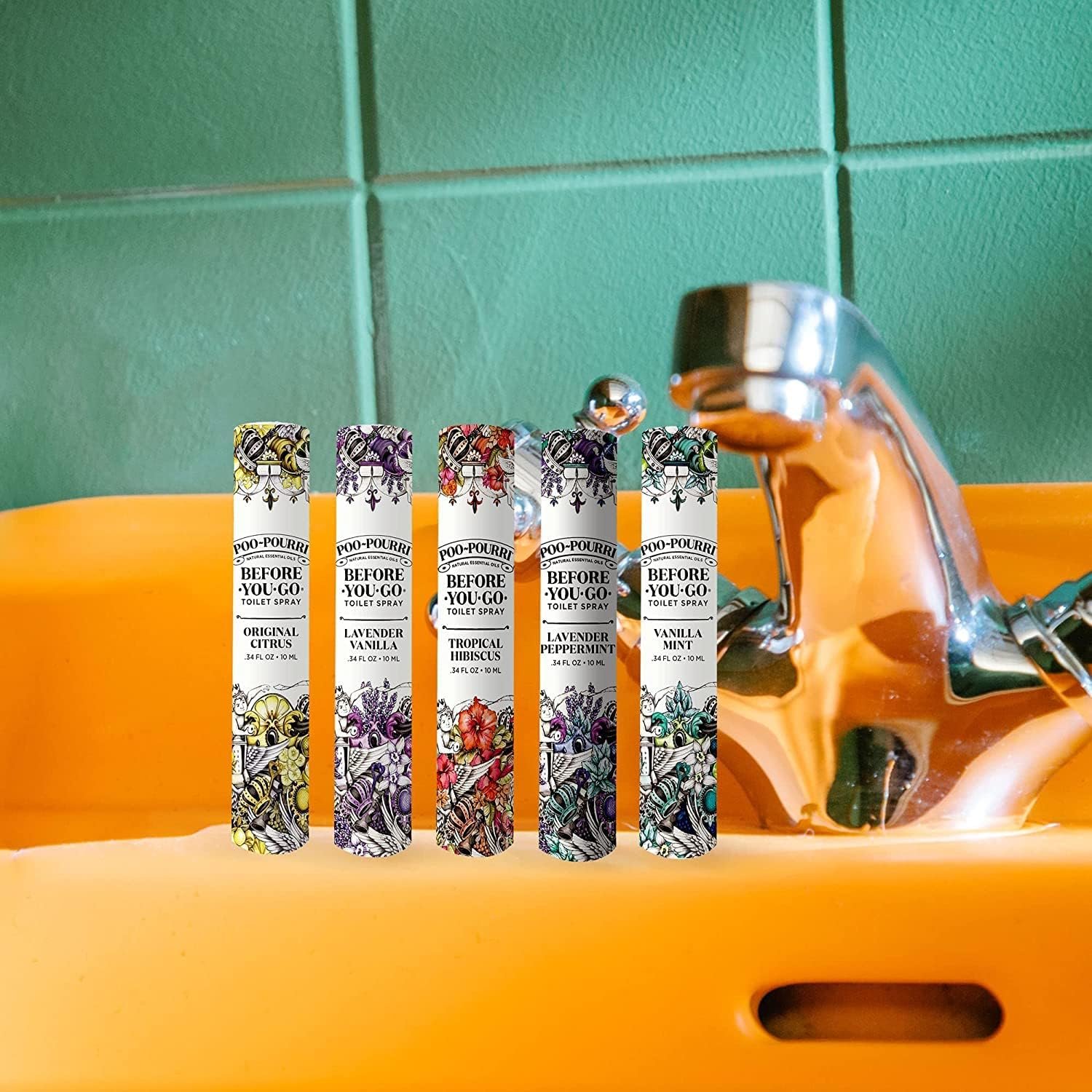 Poo-Pourri Before-You-Go Toilet Spray, In A Pinch Pack, Variety Travel Size 10 mL - Original Citrus, Lavender Vanilla, Tropical Hibiscus, Vanilla Mint and Lavender Peppermint - Image 4