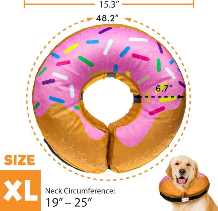 BENCMATE Protective Inflatable Collar for Dogs and Cats - Soft Pet Recovery Collar Does Not Block Vision E-Collar (XLarge, Donut-Strawberry) - Image 2