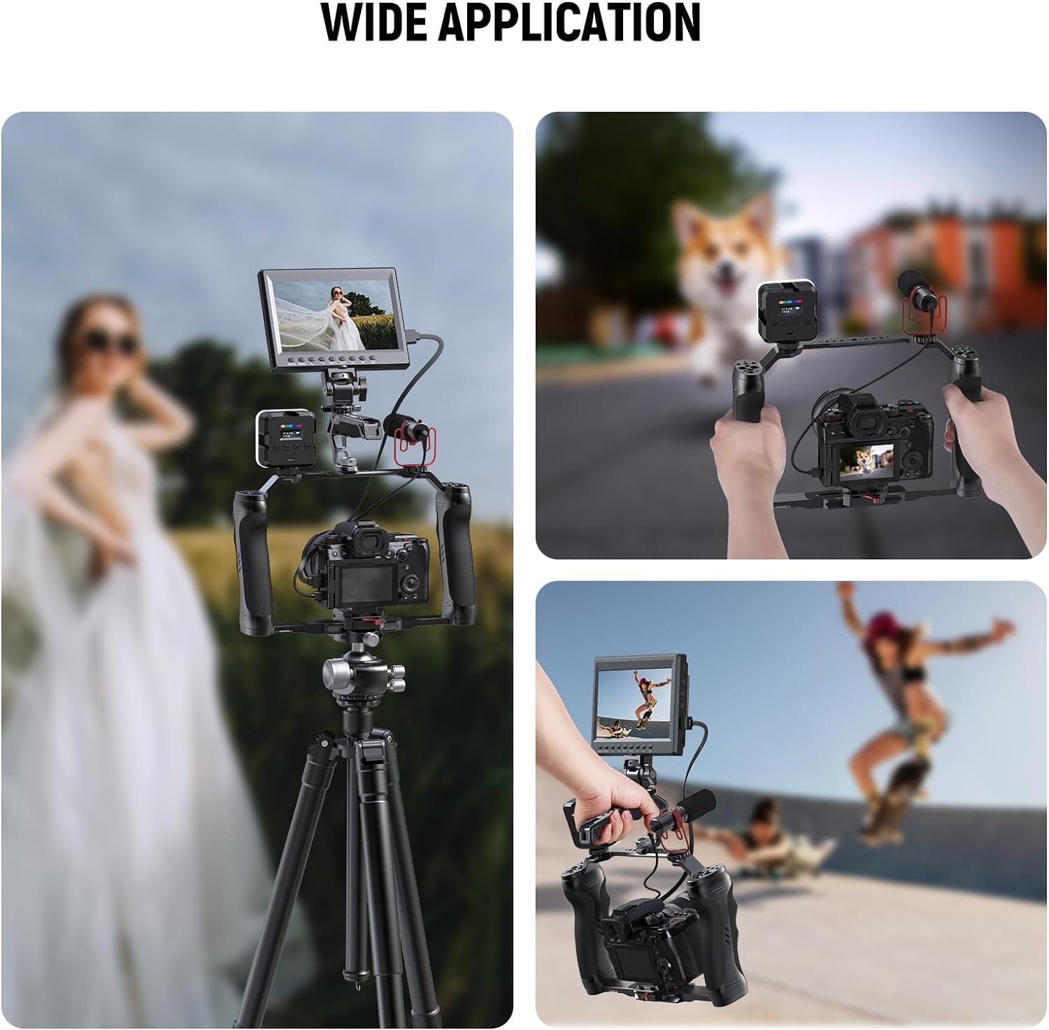 NEEWER Video Camera Cage Rig with Arca Type Quick Release Plate, Dual Grips, 3/8" ARRI & 1/4" Threads, Cold Shoes, Universal Camera Stabilizer Compatible with SmallRig NEEWER Baseplate, CA077 - Image 5