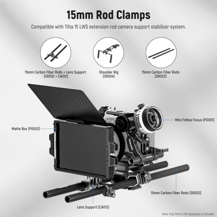 NEEWER 15mm LWS Baseplate with Arca Type QR Plate & Base, 15mm Rod Clamps, Retractable Anti Off Pin Compatible with DJI Compatible with SmallRig Shoulder Rig, SR015 - Image 8