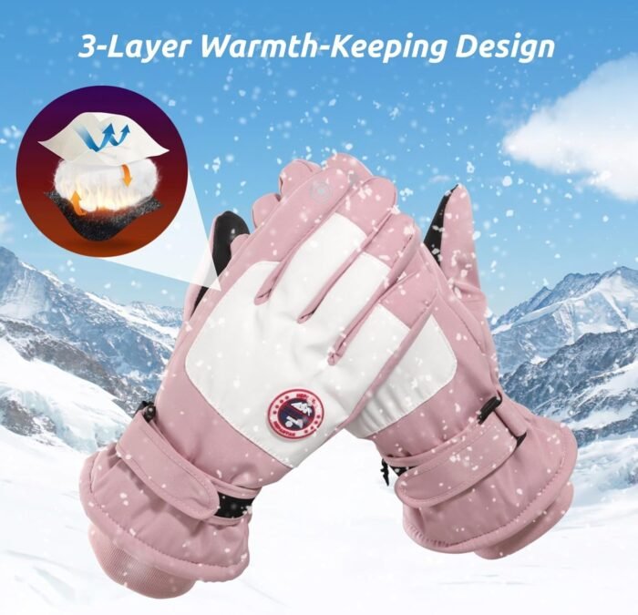 Womens Snow Gloves,Waterproof Ski Gloves for Women,Touchscreen Snowboard Skiing Gloves, Warm Winter Snowboard Gloves for Cycling Running Climbing Hiking Outdoor Sports - Image 4
