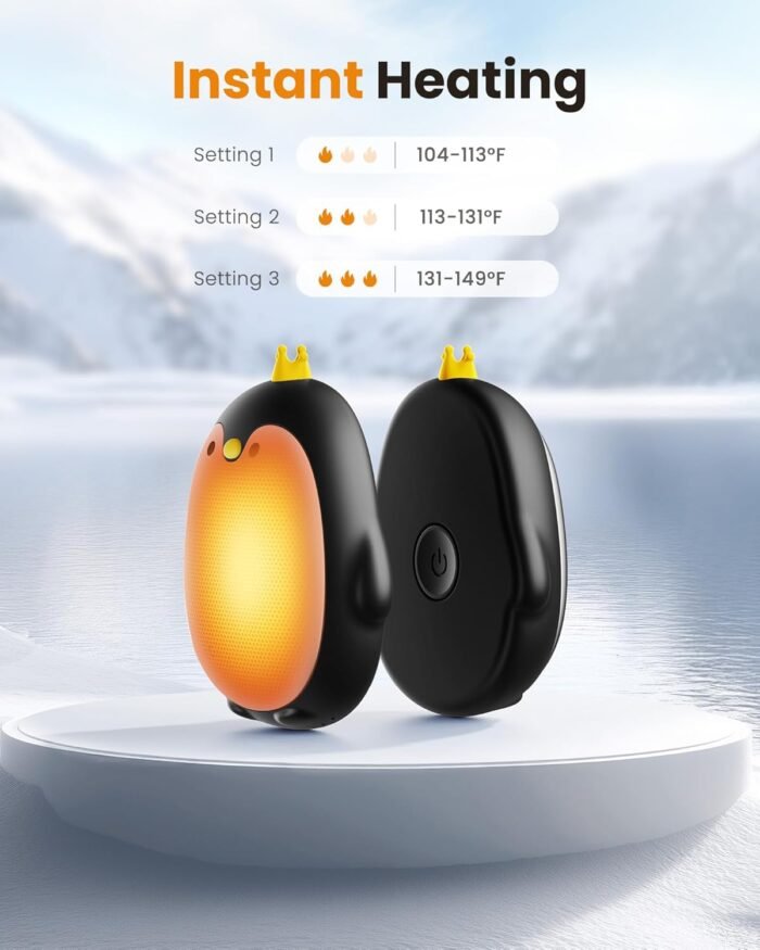 Gaiatop Hand Warmers Rechargeable, 2 Pack 3 Settings Portable Electric Hand Warmer Reusable Pocket Hot Hands Heater, Cute Penguin Shape Gifts for Women Men Camping Hunting Golf - Image 3
