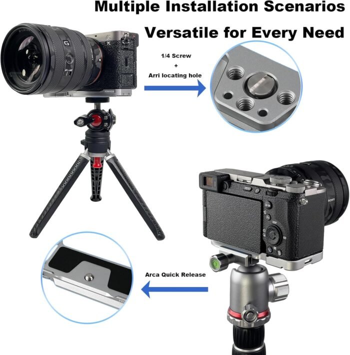Baseplate for Sony A7C II A7CR Camera，Arca Type Quick Release Slim Bottom Mounting Plate Compatible with DJI RS2 RS3 RSC2, 1/4" Threads & Arri locating Holes，BP-01, Sliver - Image 3