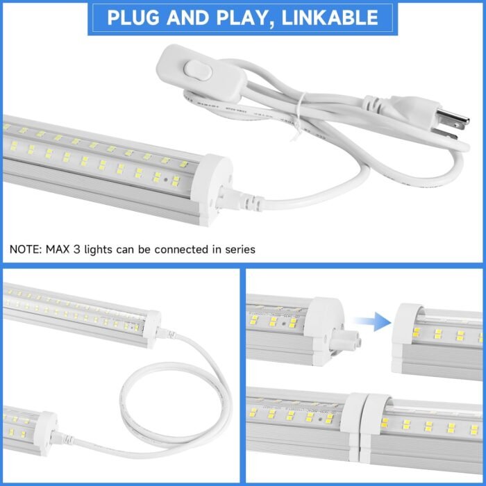 8FT LED Shop Light, U Shape 125W Integrated LED Tube Light, 6500K Clear White, 20000LM Super Bright LED Lighting, Flush Mount/Hanging Linkable LED Ceiling Lights for Garage, Plug&Play,6 Pack - Image 5
