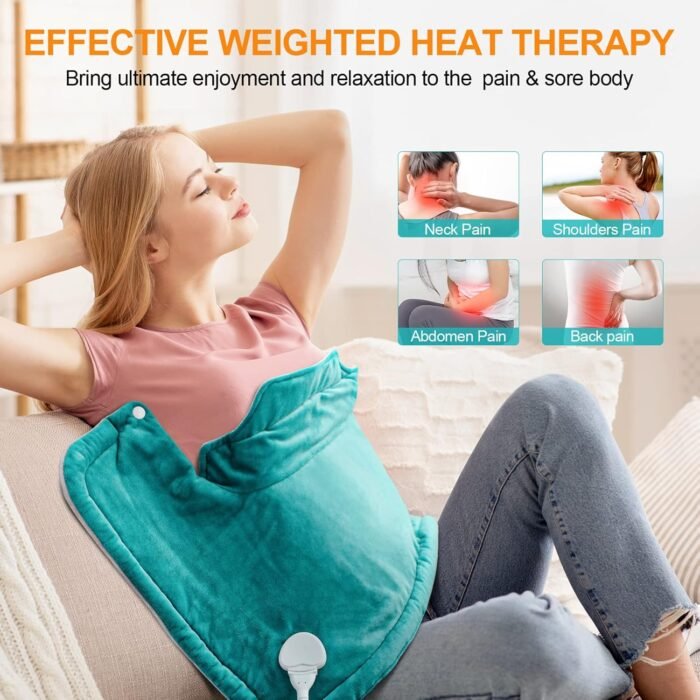 Heating Pad for Neck and Shoulders and Back, Christmas Birthday Gifts for Women Mom Mother, Weighted Neck Heating Pad for Back Pain Relief, Heating Pads Large, 6 Heat Settings 4 Auto-Off,17"x23" Blue - Image 4