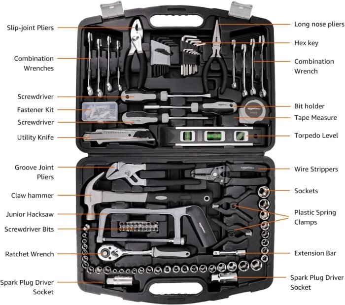 Amazon Basics 173-Piece General Household Home Repair Mechanic's Hand Tool Set with Storage Case, Portable for DIY - Image 2