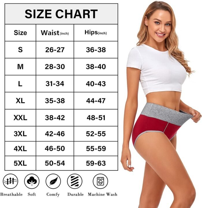 CULAYII High Waisted Underwear for Women Cotton No Muffin Top Full Coverage Briefs Soft Stretch Ladies Panties 5 Pack - Image 6