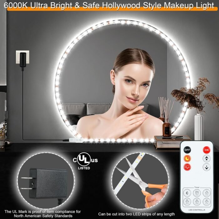 LED Vanity Mirror Lights for Makeup Dressing Table Vanity Set 13ft Flexible LED Light Strip Kit 6000K Daylight White with Dimmer and Power Supply, DIY Mirror, Mirror not Included - Image 2