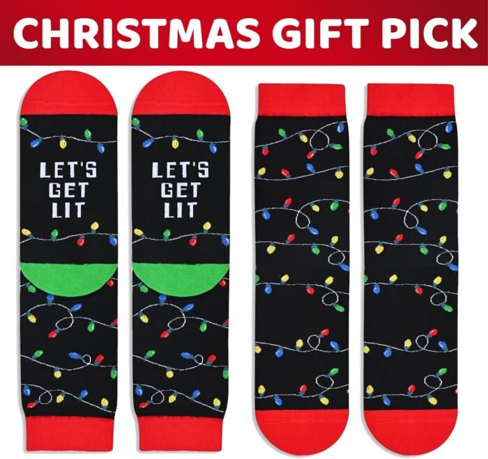 Zmart Christmas Gifts Stocking Socks for Men Women - Secret Santa Socks Xmas Stocking Stuffers for Mom Dad, Light Up Black Socks - Image 3