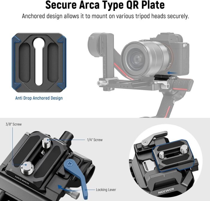 NEEWER 15mm LWS Baseplate with Arca Type QR Plate & Base, 15mm Rod Clamps, Retractable Anti Off Pin Compatible with DJI Compatible with SmallRig Shoulder Rig, SR015 - Image 3