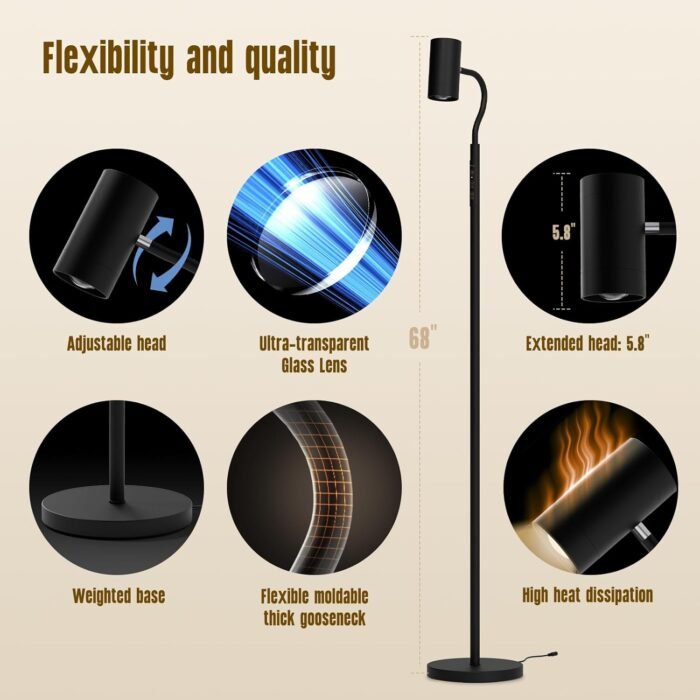 GLOWRIUM-H2 Bright LED Floor Reading lamp,Dual-Sided Lighting Tall lamp, 5 Mode Mood Light, Adjustable Brightness， Remote & Touch Control,Standing lamp for Living Rooms, bedrooms & Offices - Image 5