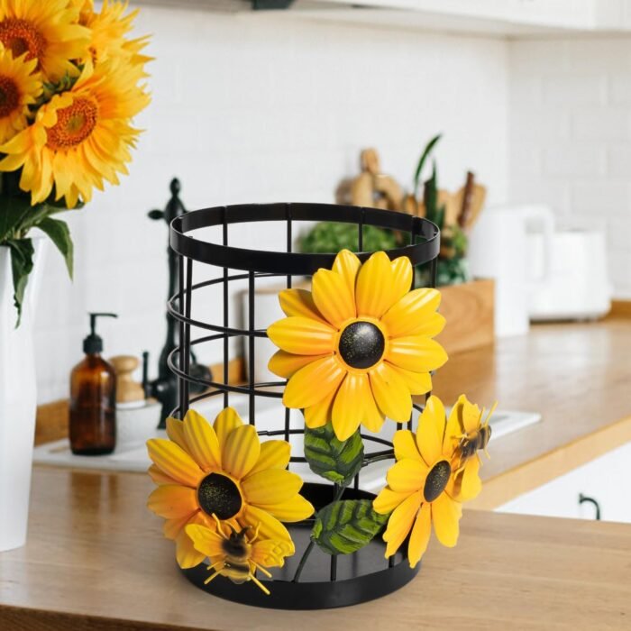 Sunflower Utensil Holder - Sunflower Kitchen Decor and Accessories, Utensil Caddy for Kitchen Countertop Decor, Sunflower Gifts for Women Sunflowers Country Crock Yellow Kitchen Utensils Organizer - Image 7