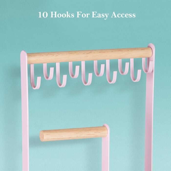 ProCase Jewelry Organizer Jewelry Stand Jewelry Holder Organizer, 4-Tier Necklace Organizer with Ring Tray, Small Cute Aesthetic Jewelry Tower Storage Rack Tree for Bracelets Earrings Rings -Pink - Image 6