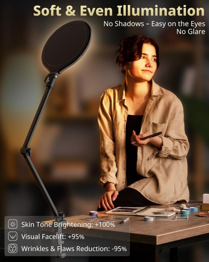 UBeesize 10" Key Light for Streaming, Desk Ring Light with Adjustable Arm, Zoom Lighting for Home Office, Gaming, Podcast, Video Calls, and Recording - Image 2
