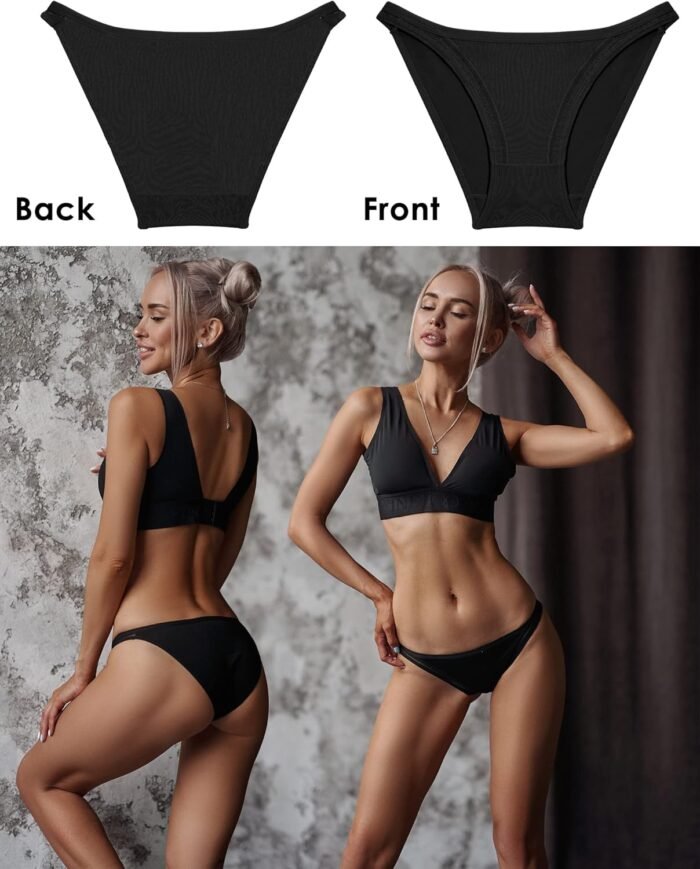 FINETOO 6 Pack String Underwear for Women Cotton High Cut Stretch Breathable Low Rise Hipster Cheeky Bikini Panties S-XL - Image 2