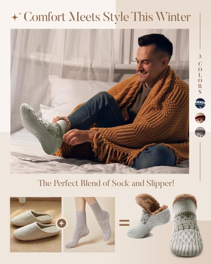 Stocking Stuffers for Adults Men Him: Fuzzy Slipper Socks with Grips Winter Thick Warm Cabin Thermal Socks Comfy Non Slip, Christmas Gifts for Men Husband Dad Grandpa Him Boyfriend Cozy Holiday Gifts - Image 3