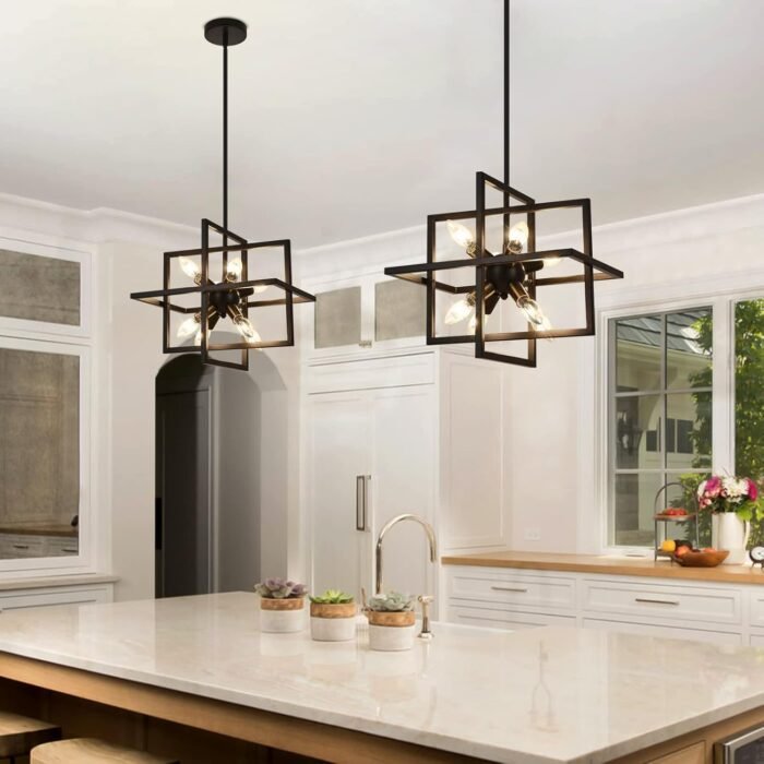 Small Modern Lantern Chandeliers, Geometric Black Pendant Lighting, 8-Light Industrial Hanging Chandelier Light Fixture for Dining Room, Kitchen, Bedroom, Foyer, Entryway, Farmhouse UL Listed - Image 4