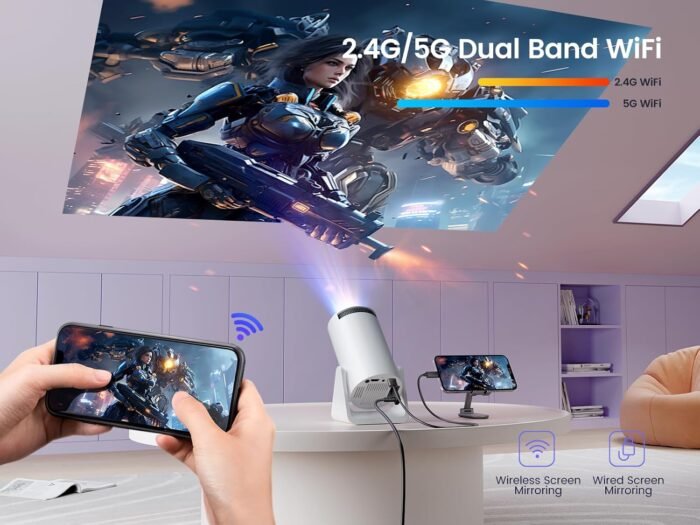 [270°Adjustable Stand] Mini projector with WiFi and Bluetooth, Outdoor Portable Movie Projector 1080P Support, Auto Keystone Home Projector for Phone/TV Stick/Laptop, WiMiUS Latest S27 - Image 4